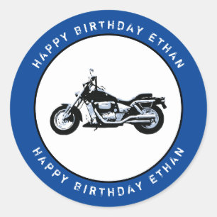 Blue Motorcycle Personalized Classic Round Sticker
