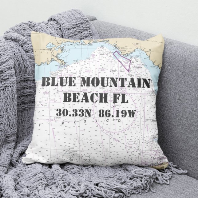 Blue Mountain Beach FL Nautical Chart CUSTOM ORDER Throw Pillow (Creator Uploaded)