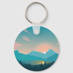 Blue mountain landscape background Keychain