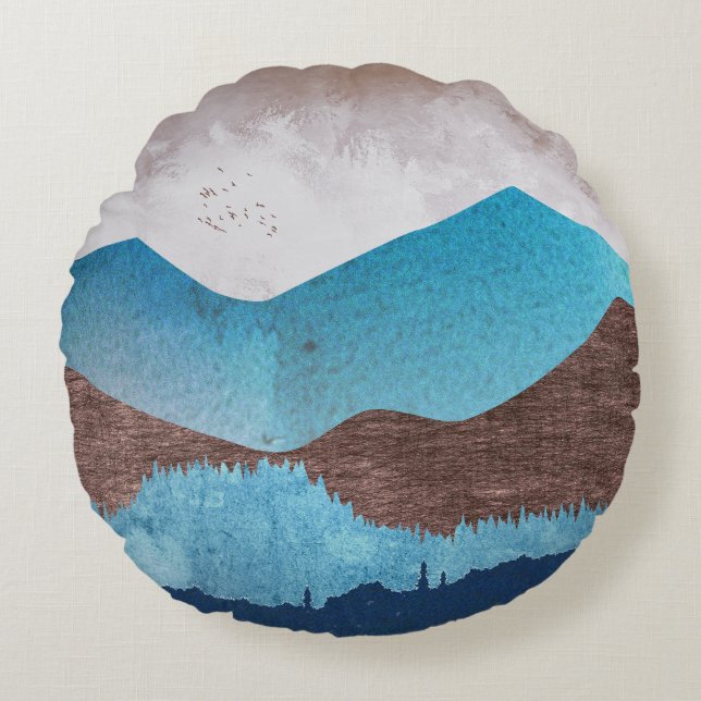 Blue Mountain Peaks Round Pillow (Front)