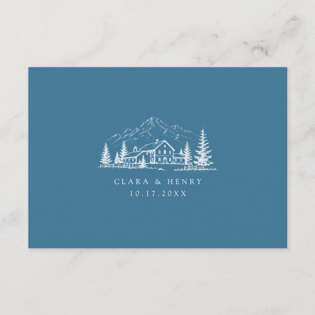 Blue Mountain QR Code Wedding RSVP Card (Front)