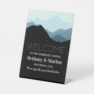 Blue Mountain Range, Rustic Wedding Pedestal Sign