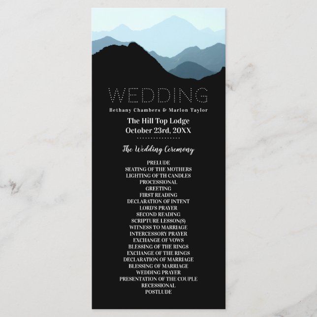 Blue Mountain Range, Rustic Wedding Program (Front)