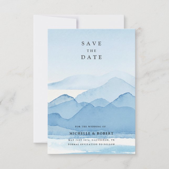 Blue Mountain Range Save The Date Photo Invitation (Front)