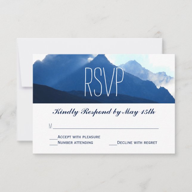 Blue Mountain Range Silhouette Wedding RSVP Cards (Front)