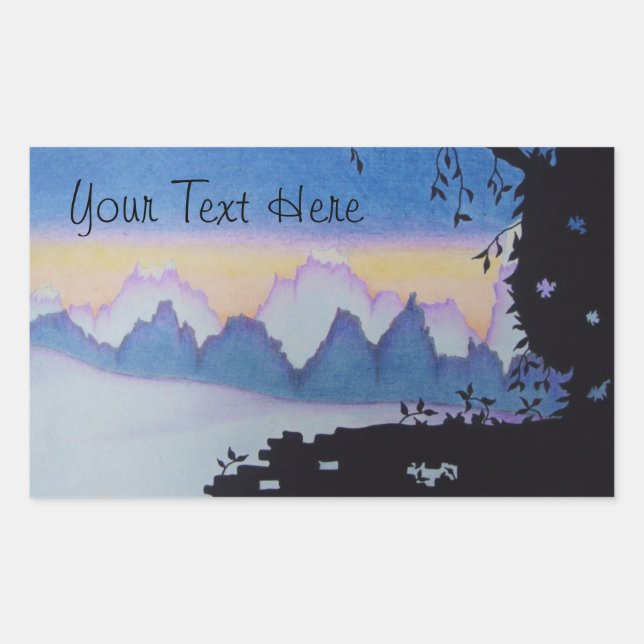 Blue mountain sunset abstract art landscape sticker (Front)