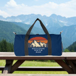 Blue Mountain Sunset Personalized Hiking Duffle Bag<br><div class="desc">This awesome sunset over rocky mountains and forest trees in nature makes a great image for a custom blue duffel bag for your summer vacation or road trip through nature. Just add your own personalized text for campers or hikers who like outdoor activities.</div>