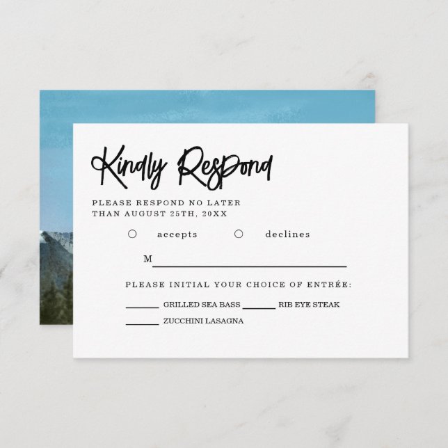 Blue Mountain Wedding Meal Choice RSVP Card (Front/Back)