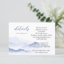 Blue mountains and birds wedding enclosure card 
