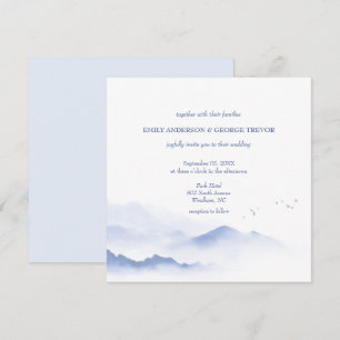 Blue mountains and birds wedding invitation