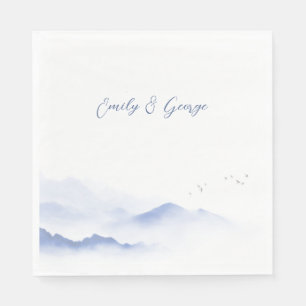 Blue mountains and birds wedding napkins