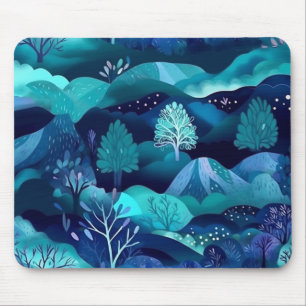 Blue Mountains and Tree Design Mouse Pad