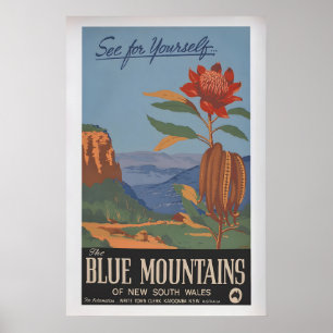 Blue Mountains by H. Rousel  Vintage Travel Poster