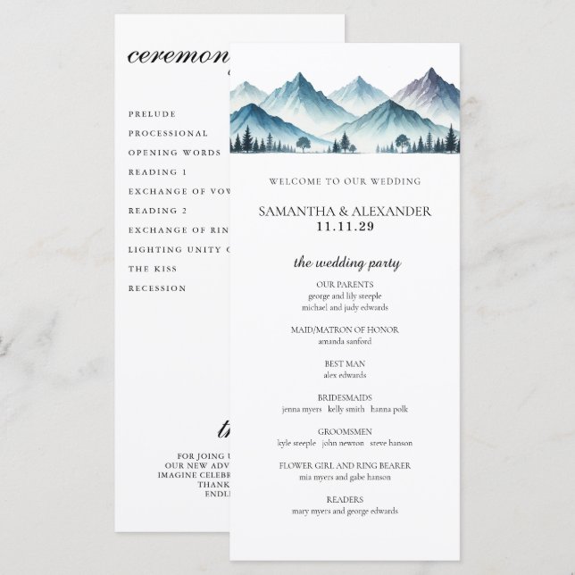 Blue Mountains Ceremony Program (Front/Back)