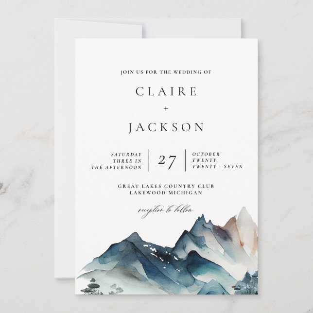 Blue Mountains Faire-part de mariage moderne (Devant)