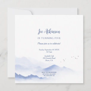 Blue mountains gender neutral birthday invitation