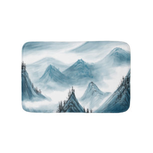 Blue Mountains Landscape Painting Chinoiserie  Bath Mat