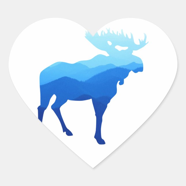 Blue Mountains Moose Silhouette Heart Sticker (Front)