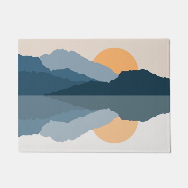 Blue mountains reflected in the lake doormat (Front)