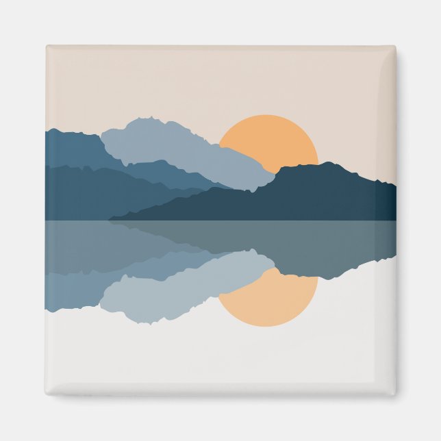 Blue mountains reflected in the lake magnet (Front)