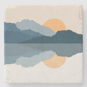 Blue mountains reflected in the lake stone coaster