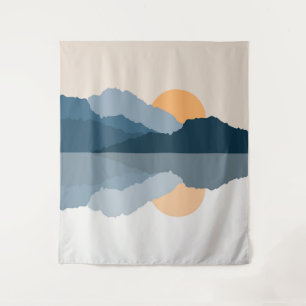 Blue mountains reflected in the lake tapestry