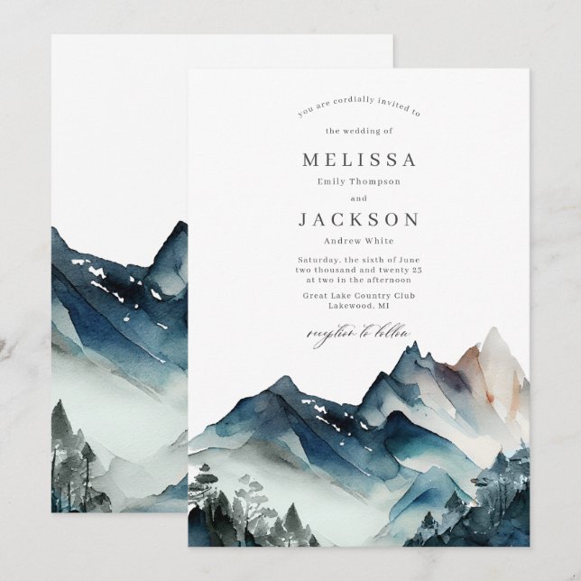 Blue Mountains Rustic Wedding Invitation  (Front/Back)