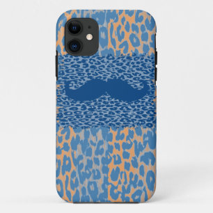 Blue Moustache and Leopard Print iPhone 11 Case