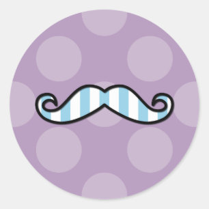 Blue Moustache, Curl Moustache, Stache, Polka Dots Classic Round Sticker
