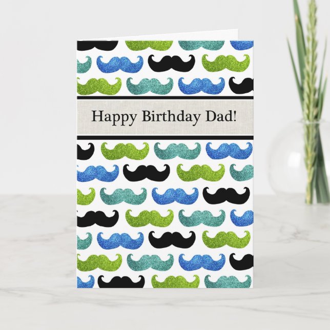 Blue Moustache pattern - Happy Birthday Dad Card (Front)