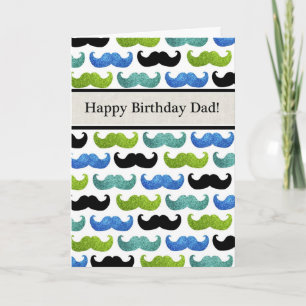 Blue Moustache pattern - Happy Birthday Dad Card