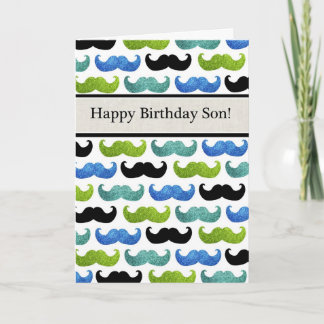 Blue Moustache pattern - Happy Birthday Son Card