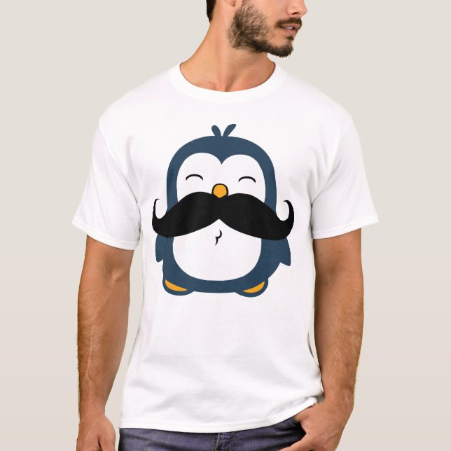 Blue Moustache Penguin T-Shirt (Front)