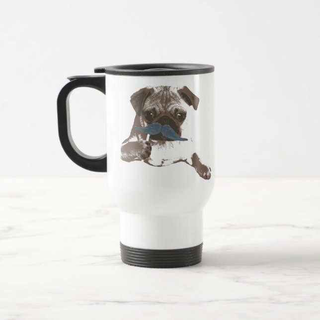 Blue Moustache Pug Mug (Left)