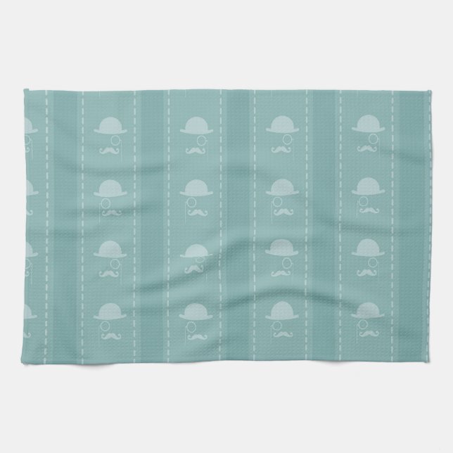 Blue Moustaches and Hats Kitchen Towel (Horizontal)