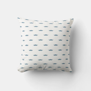 Blue Moustaches Throw Pillow