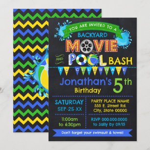 Blue Movie and Pool Birthday Summer Party Invitation