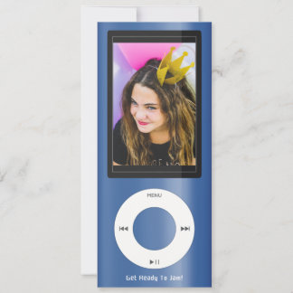 Blue MP3 Music Player Birthday Invitation