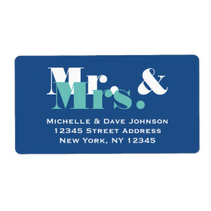 Blue Mr and Mrs address labels for newlyweds