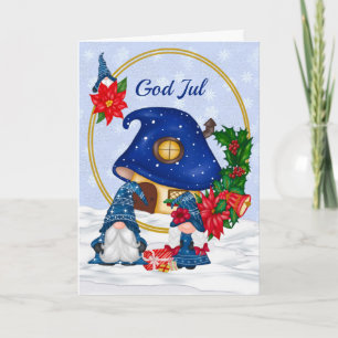 Blue Mr. and Mrs. Gnome God Jul Card