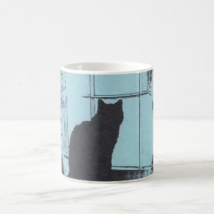 Blue Mug with Black Cat in Window