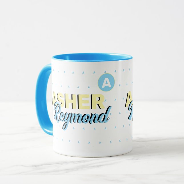 Blue Mug with Name | retro modern monogram (Front Left)