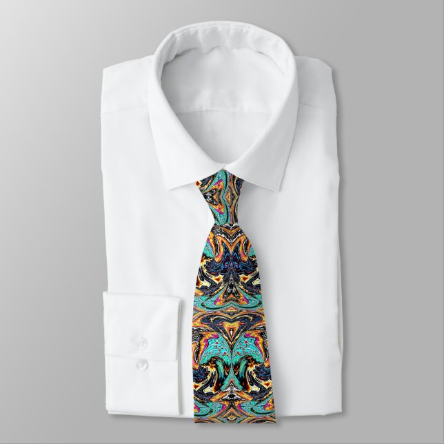 Blue Multicolor Abstract Neck Tie (Tied)
