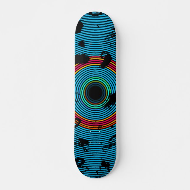 Blue Multicolor Vinyl Disc Texture Pattern Skateboard (Front)