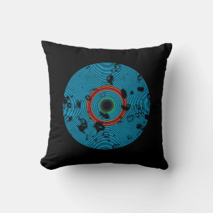 Blue Multicolor Vinyl Disc Texture Pattern Throw Pillow