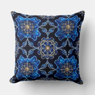 Blue Multicolored Vibrant Pattern Throw Pillow