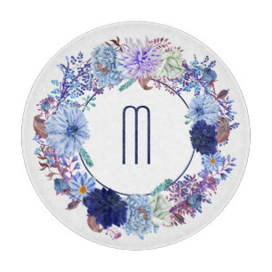 Blue Mum Wreath Monogram Cutting Board