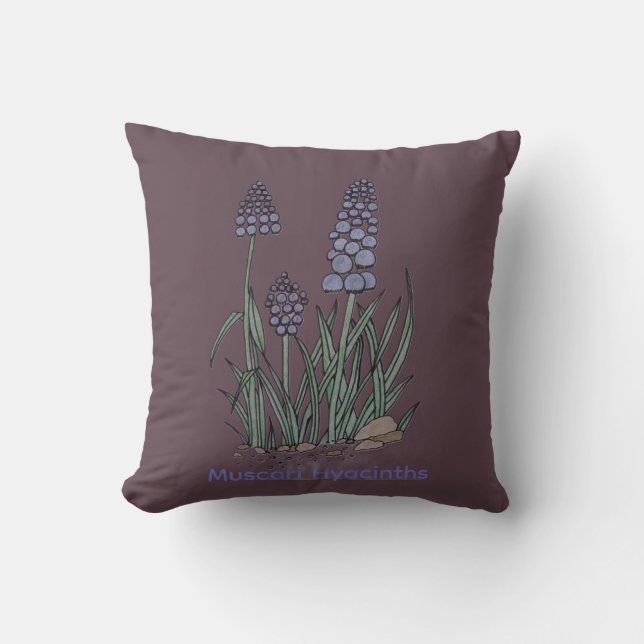 Blue Muscari Hyacinths Throw Pillow (Front)