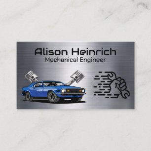 Blue Muscle Car   Auto Mechanic Logo Business Card