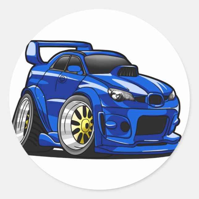 Blue muscle car speed cartoon - Choose back colour Classic Round Sticker (Front)